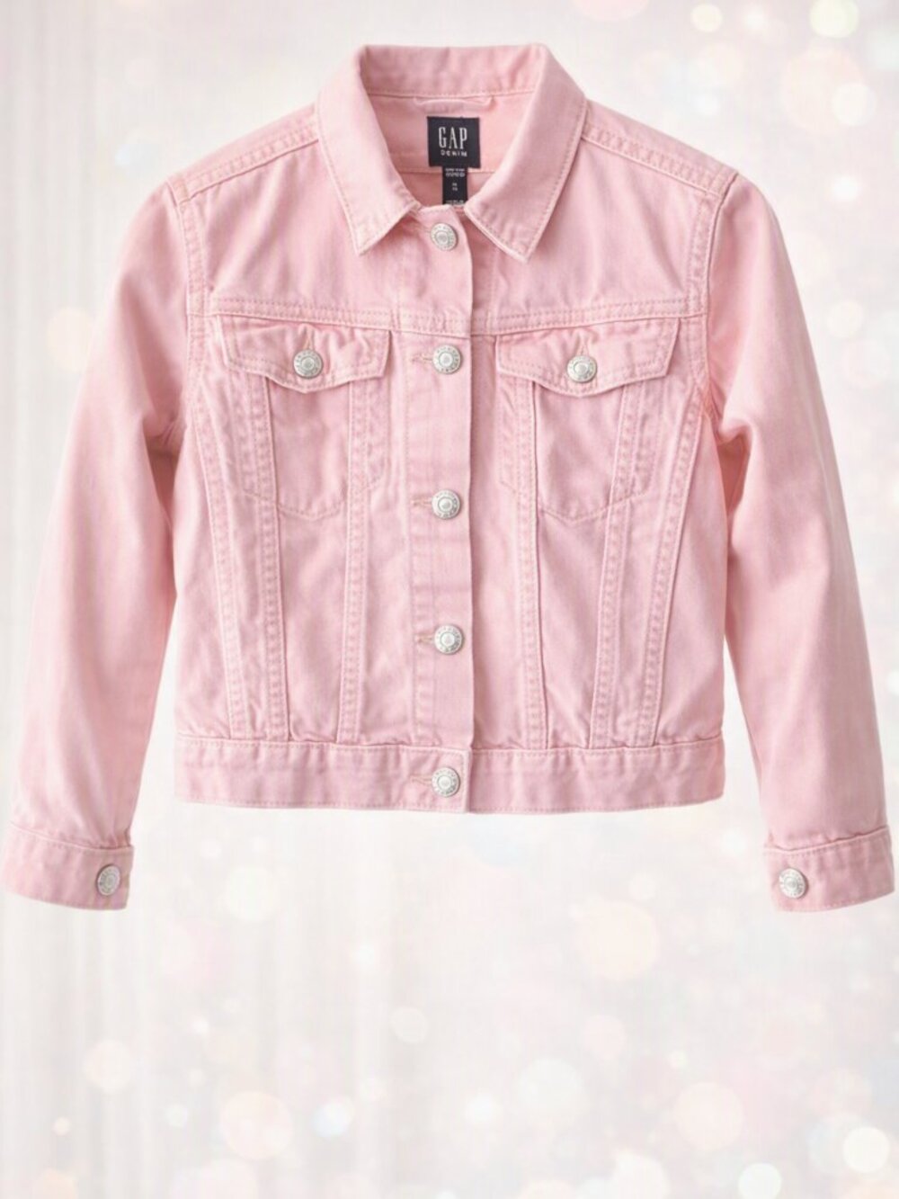 GAP Kids Pink Denim Jacket | Y2K Retro Style | Easy‑Button Brooch Closure